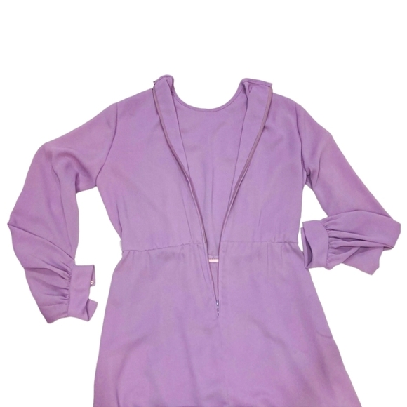 Vintge 70s Boho Long Sleeve Crepe Midi Belted  Dress Canadian Unionmade Purple - Picture 5 of 16